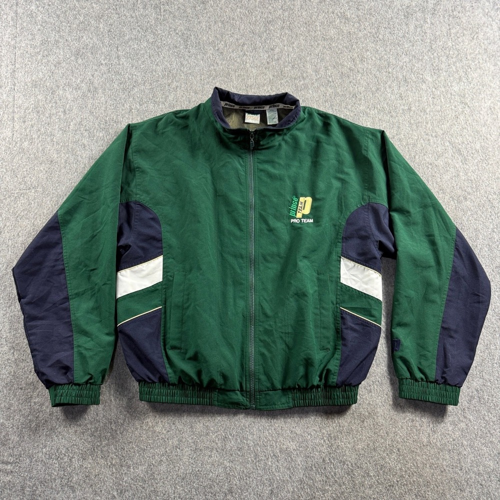 Prince Pro Team Mens Medium Green Navy Colorblock Vintage Windbreaker Jacket